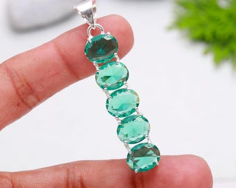 Green Fluorite 925 Sterling Silver Oval Pendant