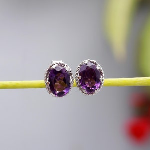 Amethyst Stud Earring, 925 Sterling Silver Earring, Genuine Amethyst Stud Earring, Woman Amethyst Silver Stud, Gift For Her...
