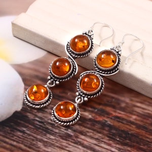 Baltic Amber Earring, 925 Sterling Silver Earring, Amber Gemstone Earring, Dangle Earring, Vintage Earring, Handmade Earring, Gift