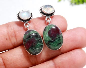 Orecchini pendenti in argento sterling con rubino e zoisite: gioielli con pietre preziose fatti a mano