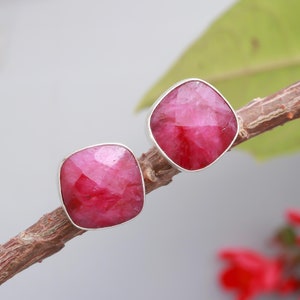 Ruby Earring, 925 Sterling Silver Earring, Genuine Ruby Gemstone Earring, Handmade Ruby Stud Woman Earring, Gift For Her...