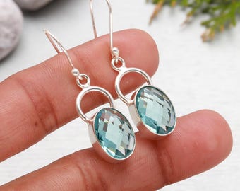 Orecchini pendenti con acquamarina: argento sterling naturale, pietra portafortuna di marzo - Italia