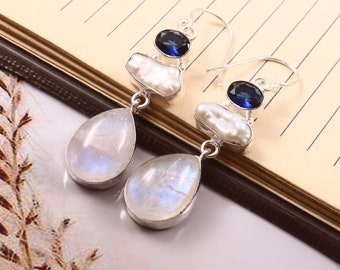 Orecchini Pendenti A Goccia Celtici In Argento 925 Con Nodo Dara E Pietra Di Luna Sintetica - Gioiello Donna Significativo