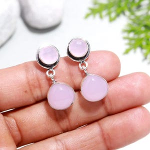 Rose Quartz Sterling Silver Earrings: Trillion Gemstone Studs