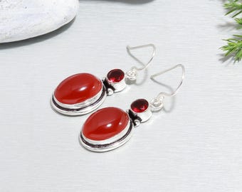 Handgefertigte Karneol Granat 925 Sterling Silber Ohrringe