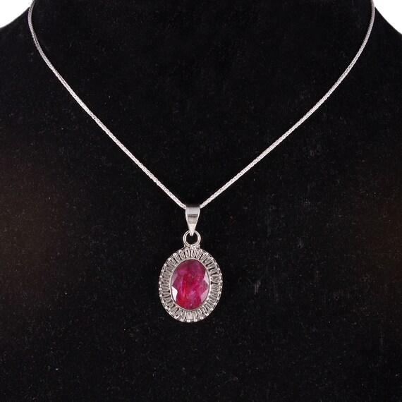 Genuine Ruby Pendant With Chain, 925 Sliver Pendant, Ruby