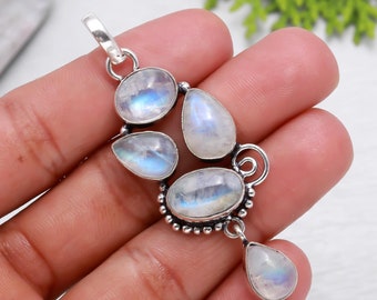 Regenboogmaansteen 925 sterlingzilveren hanger ketting