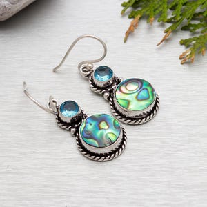 Brincos de prata esterlina 925 com concha de abalone: joias artesanais com pedras preciosas