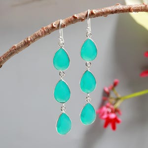 Aqua Chalcedony Sterling Silver Earrings: Handmade Gemstone Jewelry