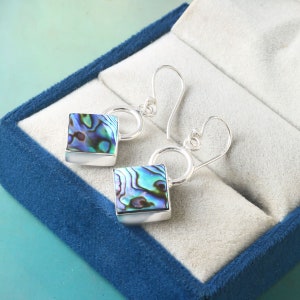 Brinco de concha de abalone, brinco de prata esterlina 925, brinco de pedra preciosa de abalone, brinco de concha genuína, brinco feminino, presente para ela...