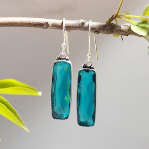 Handmade Blue Topaz Earrings: 925 Sterling Silver Gemstone Dangles