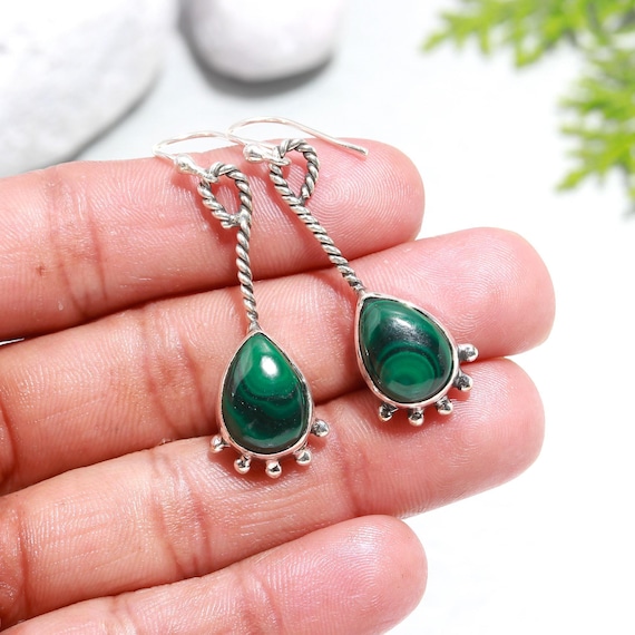 Orecchini a goccia in argento sterling con malachite