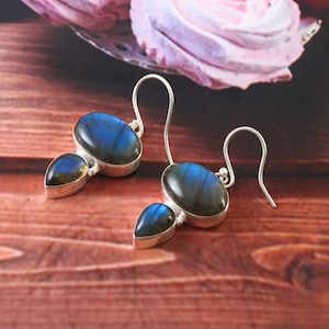 Natural Labradorite Earring, 925 Sterling Silver Earring, Blue Labradorite Earring, Genuine Labradorite Earring, Labradorite Handmade Gift..