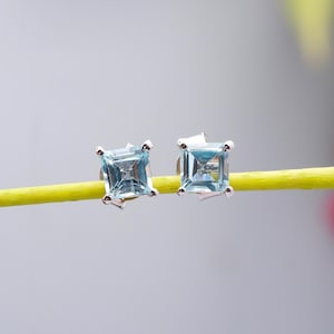 Aquamarine Stud Earring, 925 Sterling Silver Earring, Genuine Aquamarine Gemstone Stud Earring, Handmade Woman Earring, Gift For Her...