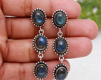 Handmade Sterling Silver Labradorite Dangle Earrings
