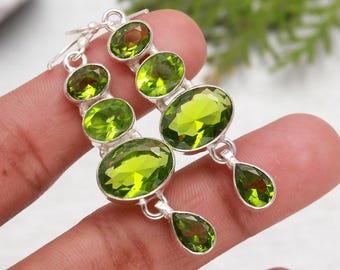 Handmade Peridot Drop Earrings: 925 Sterling Silver Dangle Jewelry