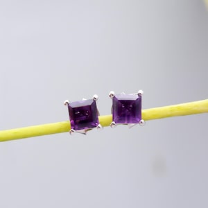 Amethyst Stud Earrings: 925 Sterling Silver, Genuine Gemstone