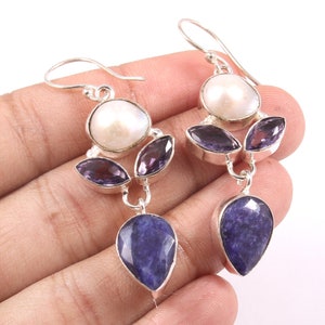 Blue Sapphire Earrings,925 Sterling Sliver Earrings,Genuine Sapphire Earrings,Gemstone Earrings,Blue Stone Earrings,Birthstone Jewelry !!!!!