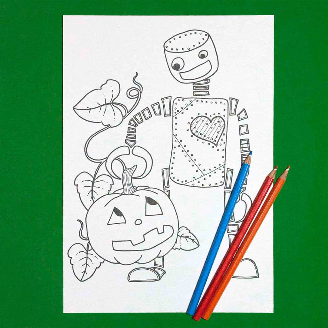 Halloween Coloring Printable Coloring JPG/PDF Robot and | Etsy