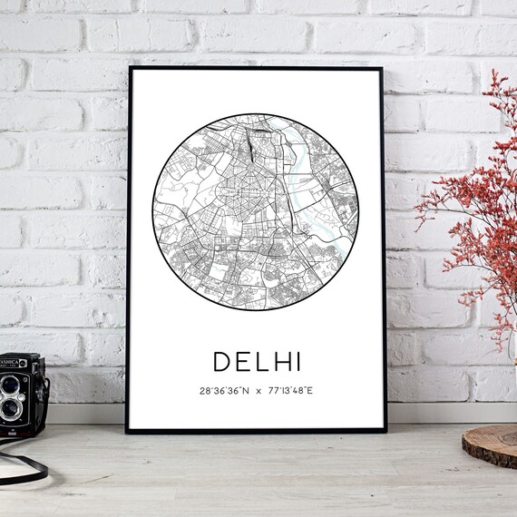 Delhi City Map Print Delhi Poster Delhi Map Art Delhi Wall Etsy