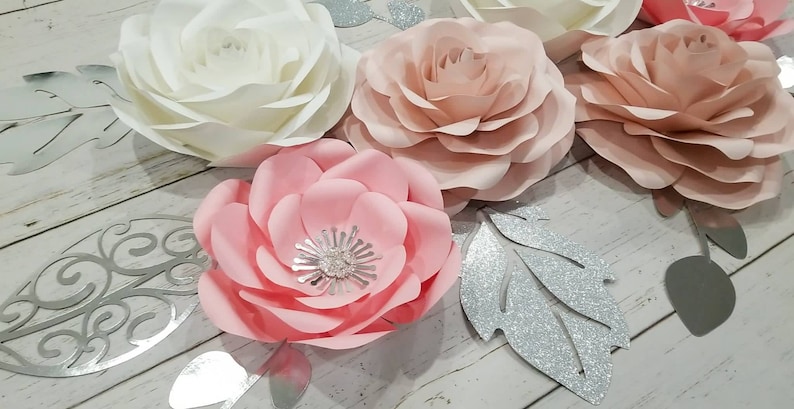 Rose and Blush Paper Flower Set, Nursery Wall Decor image 7
