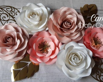 Rose and Blush Paper Flower Set, Nursery Wall Decor