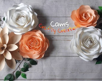 Conjunto de 5 flores de papel Peach n' Cream, flores de papel, decoración de la pared del vivero, decoración de la pared de fondo, flores de papel, blanquecino y melocotón