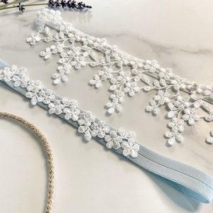White/Blue Wedding Garter, Bridal Garter, Tossing & Keepsake Garter, Boho Garter, Something Blue Garter, Off white Floral Lace lace Garter
