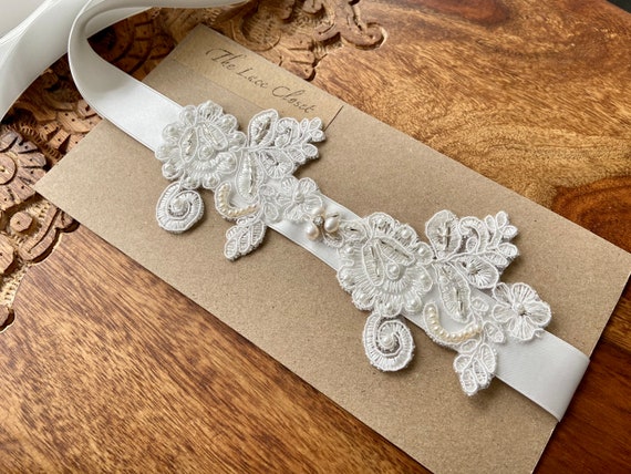 Ivory Floral Lace Bridal Sash: Freshwater Pearl Wedding Belt  display picture 3