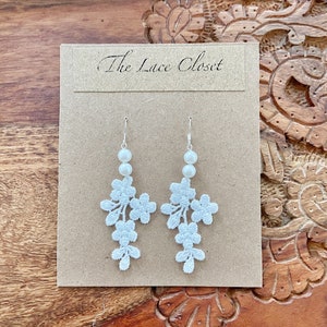 Lace Women earrings, white lace earrings, boho wedding, bridesmaid gift