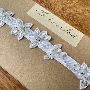 Wedding Bridal Garter with off white Floral Lace and beads