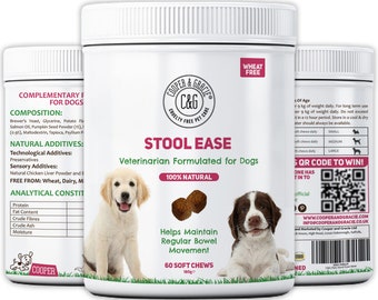 Stool Ease For Dogs 60 Soft Chews | Wheat Free | Maintain Regular Bowels | Tasty Meat Flavour | Healthy Stools | Veterinarian Formulated