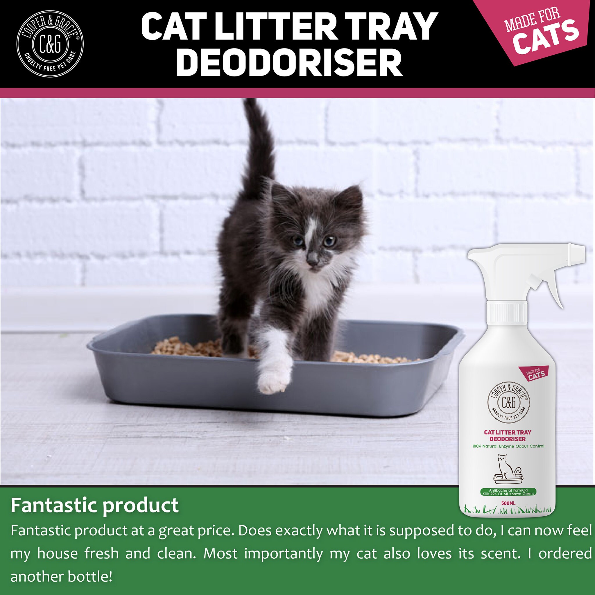 Cat Litter Tray Deodoriser 500ML 100 Cruelty Free Fast Acting Formula Neutralizes Bad Odour Antibacterial and Antifungal Etsy UK