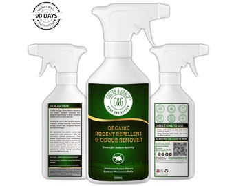 Organic Rodent Repellent Odour Remover 500ml | Non-Toxic – 100% Plant Derived Formula | Combats Pheromone Trails | Peppermint & Cedarwood