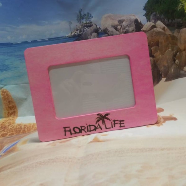 Florida Life Vacation / Beach Engraved  Stand Alone Wood Frame / Freestanding Florida Frame / Aqua Blue