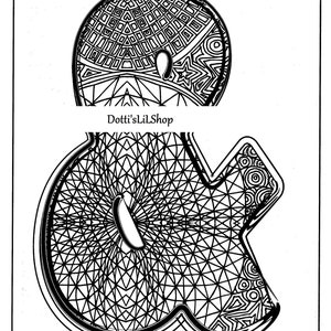 May include: Black and white line art of an ampersand symbol. The top portion is a rounded shape with geometric patterns. The bottom portion is a stylized ampersand with intricate line designs. The text "Dotti'sLilShop" is in the middle.