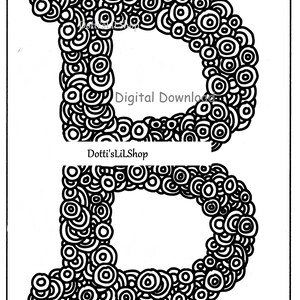 May include: Black and white digital download featuring the letter "D" composed of concentric circles. The design includes the text "Digital Download" and "Dotti'sLilShop".