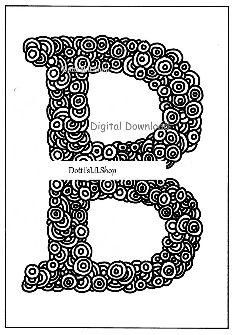 May include: Black and white digital download featuring the letter "D" composed of concentric circles. The design includes the text "Digital Download" and "Dotti'sLilShop".