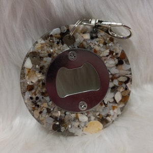 Handmade Aloha Seashell Round Bottle Opener - Beach Theme Bottle Opener Key Chain - Tiki Bar Decor - Wedding Decor - Hawaiian