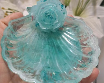 Adorno para copa de vino, jabonera o charcutería con diseño de rosas de concha costera, de resina artesanal