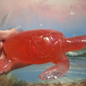 Handmade Resin Red Sea Turtle / Turtle Decor / Turtle Figurine / Ocean Turtle / Paper Weight