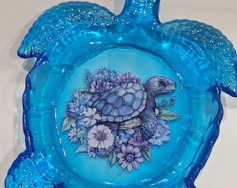 Plato porta anillos de resina con forma de tortuga marina, hecho a mano, para decoración del hogar y la oficina, estilo costero hawaiano.