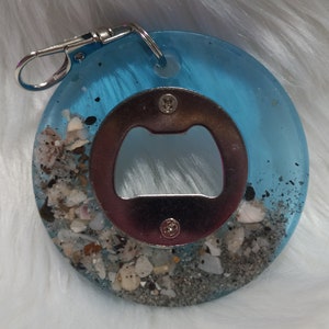 Handmade Aloha Seashell Round Bottle Opener - Beach Theme Bottle Opener Key Chain - Tiki Bar Decor - Wedding Decor - Hawaiian