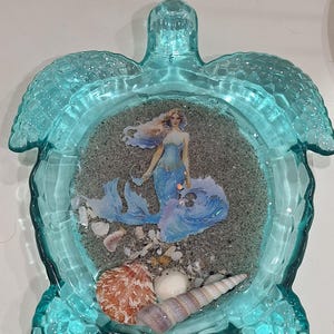 Hand Crafted Sea Turtle Mermaid Jewelry Ring Holder Dish / Resin Ring Holder Jewelry Dish / Home Office Decor / Hawaiian Coastal Decor