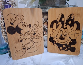 9" Winking Minnie Mickey Inspired Engraved Bamboo Cutting Cheese Charcuterie Board