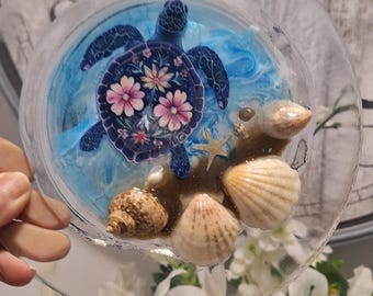Plato porta anillos con forma de tortuga, hecho a mano en resina y vidrio