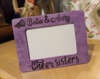 Personalized Custom Cheerleading Cheer Sisters Rustic Engraved Wood 4 x 6 Picture Photo Frame / Cheer Team Frame