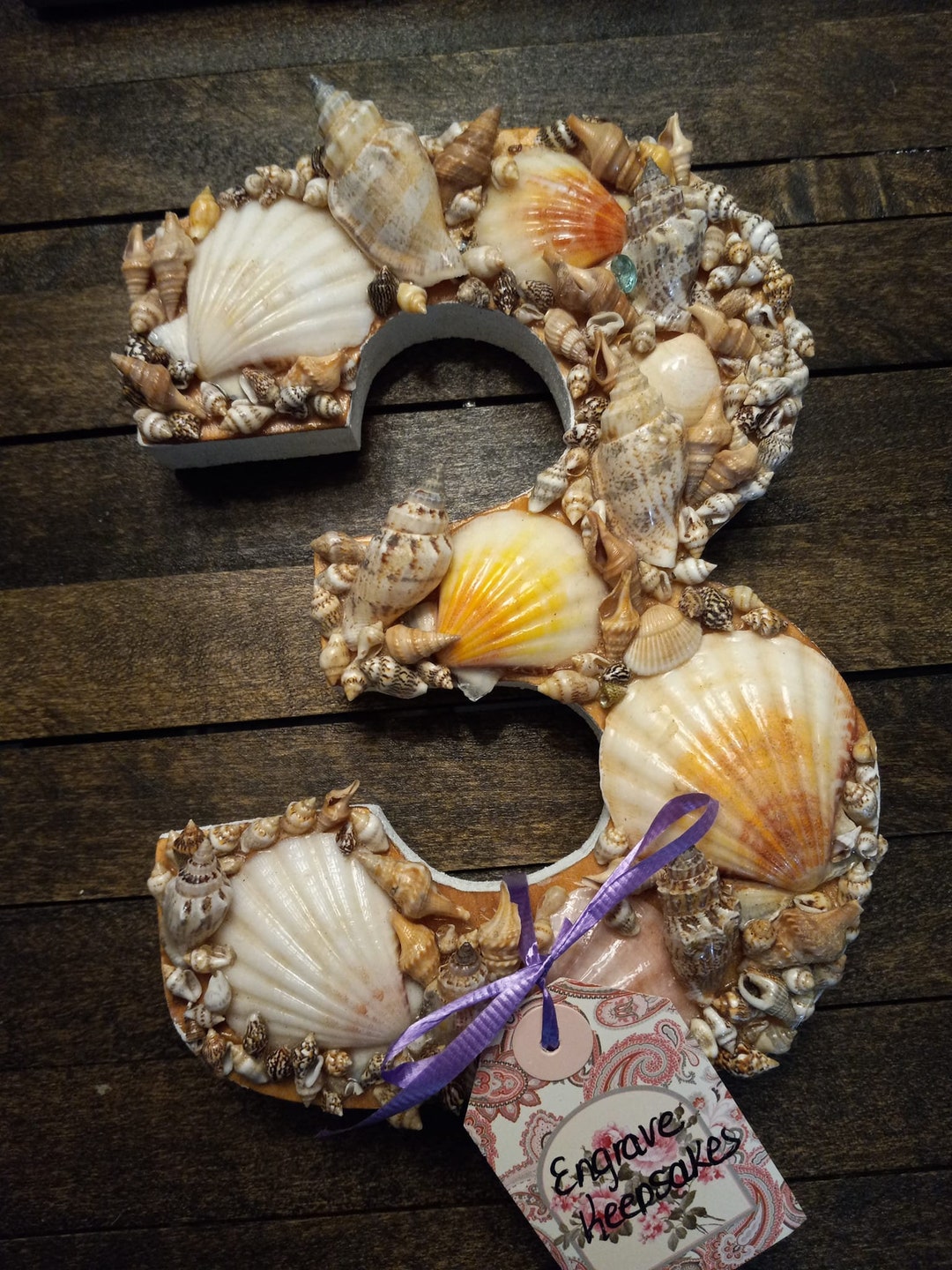 Hand Crafted 8" Number 3 Seashell Nautical Beach Theme / House / Condo ...