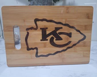 9 or 11" Chiefs Inspired Hand Engraved Bamboo Small Double Sided Cutting Board / Cheese Board / Charcuterie Board