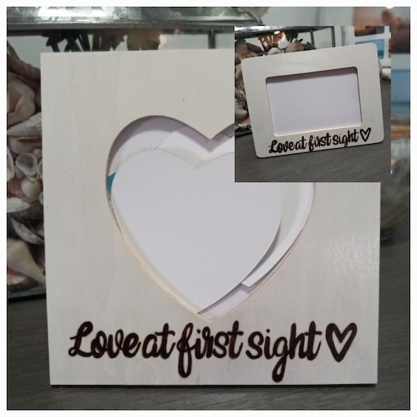 Love At First Sight Engraved Wood Heart Picture Photo Frame